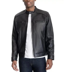 Michael Kors Man Perforated Leather Moto Jacket Black Size Large RRP £500 BNWT - Picture 1 of 12