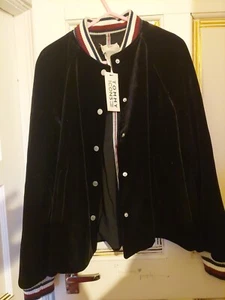 Tommy Hilfiger Icons Velvet Bomber Jacket Black Size US 8 uk 12 - Picture 1 of 10