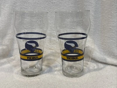Juego de 2 vasos de Coca-Cola de 6 pulgadas Minnesota Vikings de colección de 1980, ¡COMO NUEVOS! Foto 1 de 4