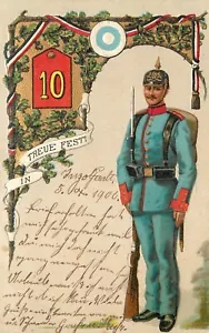 Postal en relieve soldado alemán Treue Fest 10 1906 - Imagen 1 de 2
