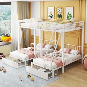 Dreifaches Etagenbett Schubladen Kinderbett Etagenbett Dreibet weiß 90/140x200cm - Bild 1 von 16