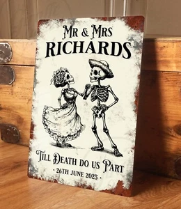 Personalisiertes Gothic Hochzeit Blechschild Vintage Skelette Geschenk - 200x305mm - Bild 1 von 7