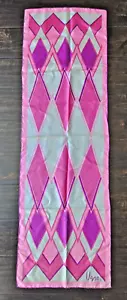 Vintage Mod Vera Neumann geometrisches rechteckiges Seidentuch grün lila 15" x 45" - Bild 1 von 7