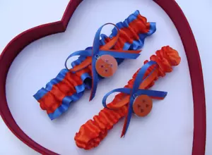 New Handmade Wedding Garter Orange Royal Blue Black - Picture 1 of 1