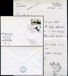 ANTARKTIS SÜDGEORGIEN POST BRIEF 1992 PINGUIN HANDSTEMPEL ARZTPRAXIS - Bild 1 von 2