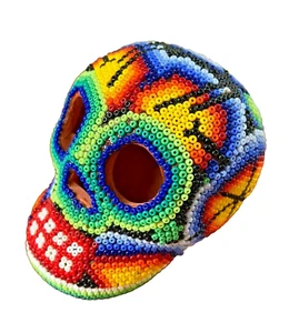 HUICHOL TESCHIO Giorno dei Morti Perline Messicano Colorato Fatto a Mano Arte Popolare - Foto 1 di 9