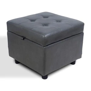Cubo otomano de almacenamiento con tapa abatible cuadrada de cuero acolchado gris reposapiés con almacenamiento - Imagen 1 de 9