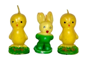 Set/3 Vintage 1950s Gurley Easter Candles Two Chicks & a Bunny Rabbit lot 3” - Picture 1 of 8