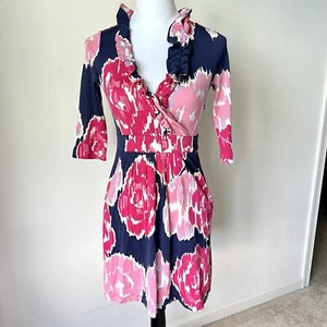 LILLY PULITZER Ruffled Surplice Floral 3/4 Sleeve Knit Dress—SZ. XS - Picture 1 of 11
