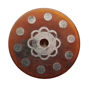 Button Antique - Whistle - Horn Blonde/Steel - 27 MM - Inlay Horn Whistle Button - Picture 1 of 5
