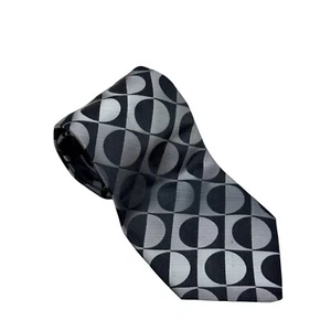 Arrow Men's Tie Black Gray Bold Geometric Circle Pattern 100% Silk Made in USA - Picture 1 of 7