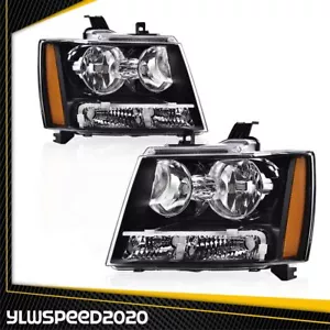 Fit For 2007-2014 Chevy Avalanche Tahoe Suburban Amber Corner Black Headlights - Foto 1 di 12