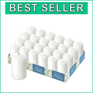 Versatile 24-Pack White Pillar Candles - 2" x 4" for Ambiance & Centerpieces - Picture 1 of 11