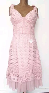 Chi Chi London dress size 12 pink crochet corset over lining knee length BNWT - Picture 1 of 2