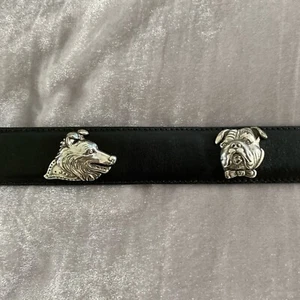 Brighton Vintage 1996  Belt W/Pewter Dogs Heads 48703 Black 37” Kids-M Adult-XS - Picture 1 of 10