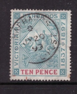 Barbados 1897 Jubilee 10d Crown CC SG 123 cat £55 (fault) - Picture 1 of 1