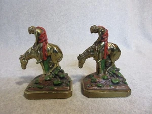 1925  END OF THE TRAIL Pair BOOKENDS  RONSON  Paper Label #11478 Polychrome - Picture 1 of 5