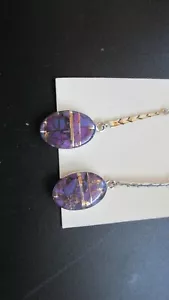 Santa Fe style Mojave Purple Turquoise .925 Hand Made Sterling Silver Earrings - Picture 1 of 12