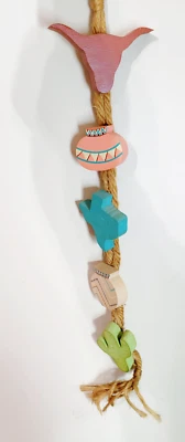 Decor Wall Hanging Painted Wooden Blocks on Rope Texas State Pottery Bull Cactus - Image 1 of 4