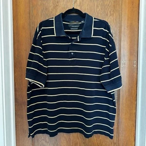 Vintage Greg Norman Striped Polo Golf XL Navy Yellow 90s Shark - Picture 1 of 6