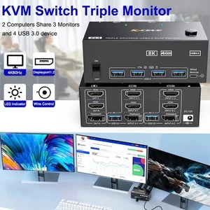 4 Ports Dual Monitor HDMI + DisplayPort KVM Switch 8K@60Hz Mixed Display USB DP - Afbeelding 1 van 27