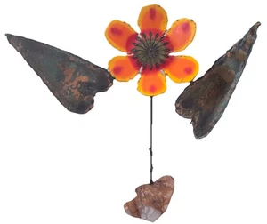 1968 Jere Enamel Metal Brass Stone Flower Bird Brutalist Sculpture Vtg Mcm Art - Picture 1 of 14