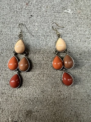Pendientes colgantes Boho lágrima naranja beige declaración joyería otoño moda chic S Foto 1 de 4