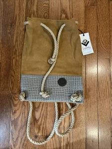Lovely Handmade In Greece Backpack Purse Recycled Suede Leather rubber Jute - Picture 1 of 11