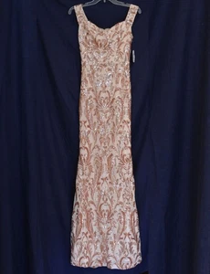 WINDSOR size S Formal Dress Rose Gold Sequined Mesh Lined Sparkle Maxi NWT - Picture 1 of 16
