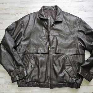 Roundtree & Yorke Brown Leather Bomber Flight Jacket Men's Size LG Full Zip - Picture 1 of 9