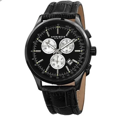 Reloj para hombre Akribos XXIV AK863BK cronógrafo taquímetro fecha correa de cuero negro Foto 1 de 4
