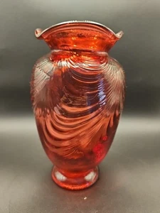 VTG Fenton Glass Cranberry Drape Vase - Picture 1 of 11