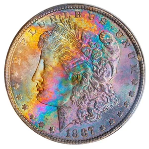 1887-P PCGS MS64 MORGAN $ -VAULT RELEASE- MONSTER BLAZER TONED RAINBOW (VIDEO) - Picture 1 of 6