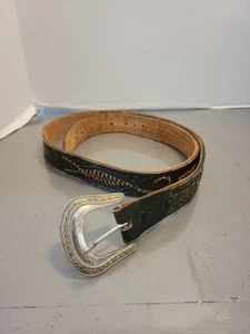 cowboy western vintage pelle di vacchetta TOOLED nero invecchiato con fibbia - Foto 1 di 18