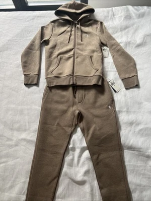 NUEVO CON ETIQUETAS POLO RALPH LAUREN Para hombres Doble Punto Cremallera Completa Sudadera con Capucha y Jogger Conjunto Beige Talla XS Foto 1 de 4