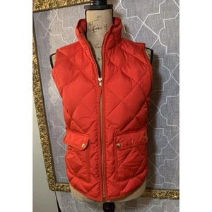 J. Crew Petite M PM Zip Quilted Puffer Vest Top Sleeveless jacket coat Red Gold - Picture 1 of 7
