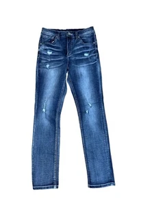 BKE Boys Conner Taper Blue Jeans Size 14 (25x27) Distressed Blue Denim Stretch - Picture 1 of 10