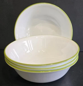 Corelle Verde Lime Cerchio su Bianco 6" Set 4 Ciotole Zuppiera Cereali - Foto 1 di 9