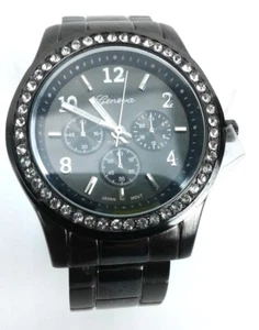 Geneva Womens Bangle Watch Black Rhinestones Around Face - Picture 1 of 3