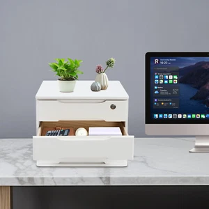 15.35 in White Desktop Organizer Storage Box Desk Drawers Locking Filing Cabinet - Picture 1 of 19