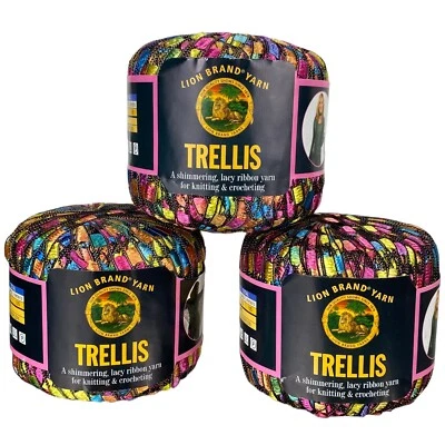 Lion Brand Trellis ☆ Shimmering Lacy Ribbon Yarn ☆ PASTEL GARDEN ☆ Lot of 3 NEW - Image 1 of 4