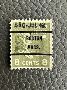 1938 Martin Van Buren 8 Cent US Postage Stamp - Boston Mass 1942 Cancellation - Picture 1 of 2