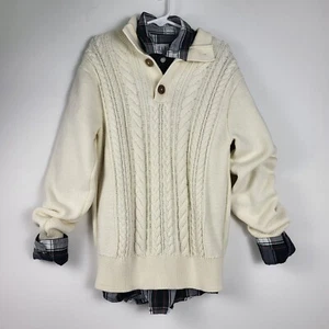 GAP Kids Boy's Cable Knit Sweater & Woven Long Sleeve Button Up Set Large 10/12 - Picture 1 of 10