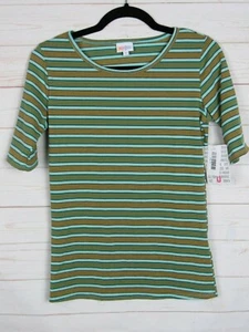 Top Lularoe para mujer Gigi verde, negro y amarillo a rayas talla pequeña nuevo con etiquetas - Imagen 1 de 3