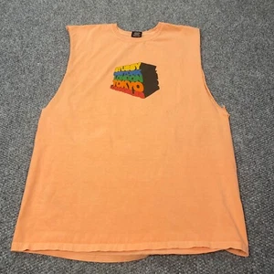 Stussy Stacked Sleeveless Tee Mens Shirt XL Orange Tank Top - Picture 1 of 8