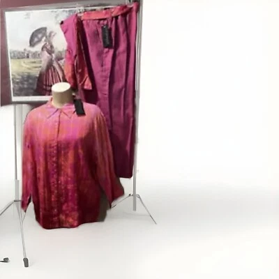 NUEVO CON ETIQUETAS Relativity Rosa Fucsia Camisa Abotonada XL y Pantalones con Cinturón 16W Conjunto de 3 piezas Foto 1 de 4