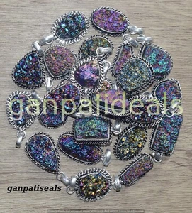 Titanium Druzy Gemstone Pendant 5pcs Wholesale Lots 925 Silver Plated Jewelry - Picture 1 of 6