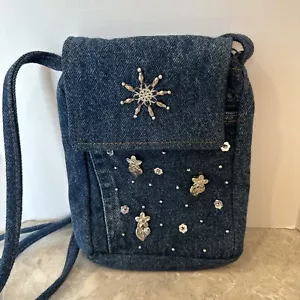 Wrangler Vintage Denim Zipper Studded 6x8” Small Crossbody Bag - Picture 1 of 6