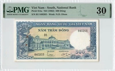 SOUTH VIETNAM 500 Dong 1962, P-6Aa Scarce Type, PMG 30 Very Fine (Rust, Holes) - Image 1 of 2