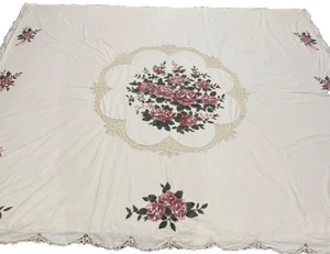 Vintage Cotton Rose Lace Cutout Duvet Cover Cottage Core Victorian 90 x 100 inch - Picture 1 of 23